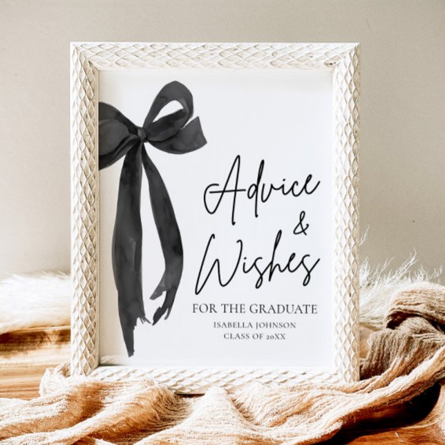 Poster Black Bow Grad Party Graduation Conseils et souhai (Créateur téléchargé)