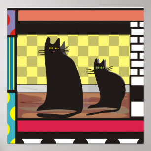 Poster Black Cat Art, "Two Friends"