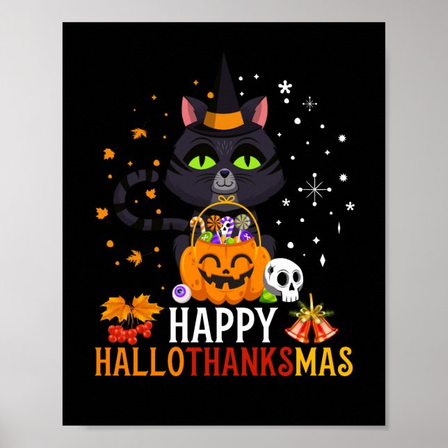 Poster Black Cat Halloween And Merry Christmas (Devant)