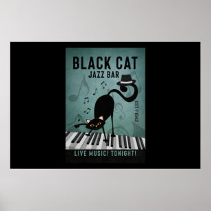 Poster Black Cat Jazz Bar Funny Black Cat Jouer Piano