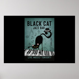 Poster Black Cat Jazz Bar Funny Black Cat Jouer Piano
