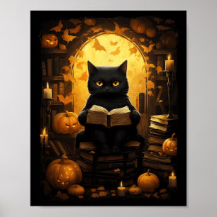 Poster Black Cat Lecture Livres Citrouille Automne Enseig