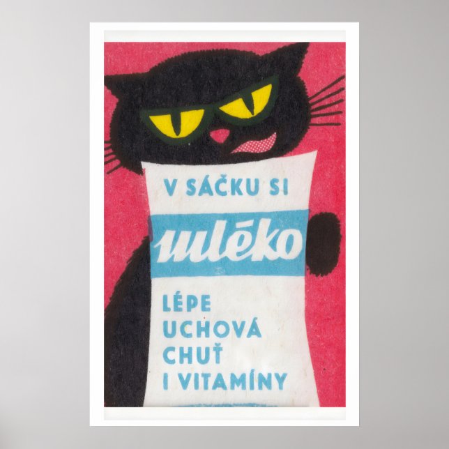 Poster Black Cat Licking Milk Bag - Matchbox Print (Devant)