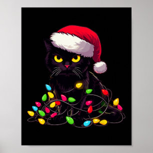 Poster Black Cat lumières de Noël drôle Amoureux des chat