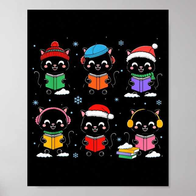 Poster Black Cat Reading Book Christmas For Bookworm Cat  (Devant)