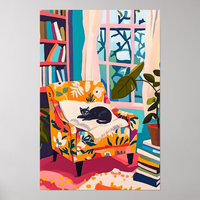 Poster Black cat sleeping on the sofa (Devant)