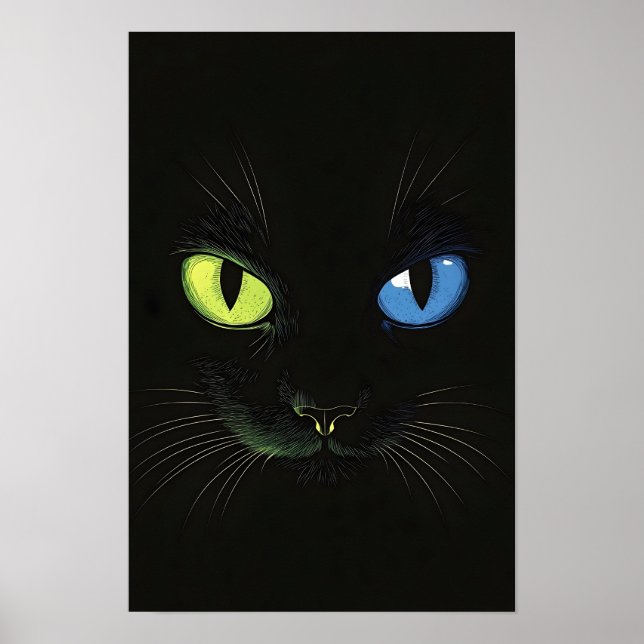 Poster Black cat with Green And Blue Eyes (Devant)