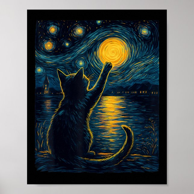 Poster Black Cats Lover Starry Night Vincent Van Gogh  (Devant)