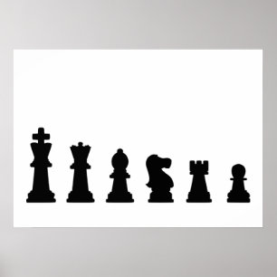 Poster Black chess pieces on white