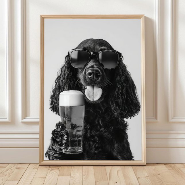 Poster Black Cocker Spaniel Drinking Beer Wall Art, Black (Créateur téléchargé)