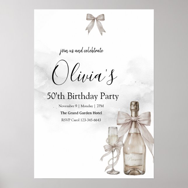 Poster Black Coquette Minimalist Elegant 50th Birthday (Devant)