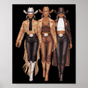 Poster Black Cowgirl Western Tee Rodeo Pays Femmes Juin