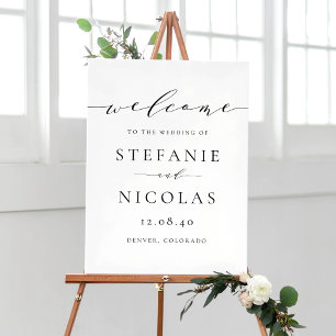 Poster Black Dainty Script Simple Wedding Welcome Sign