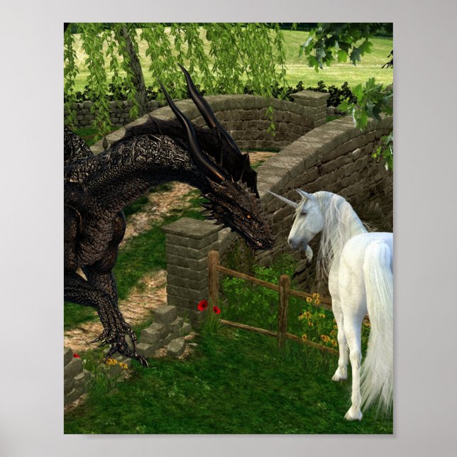 Poster Black Dragon rencontre Unicorn Imaginaire (Devant)