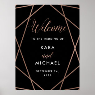 Poster Black et Rose Gold Diamond Mariage Bienvenue