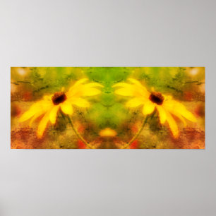 Poster Black Eyed Susan Daisy Abstraite en détresse