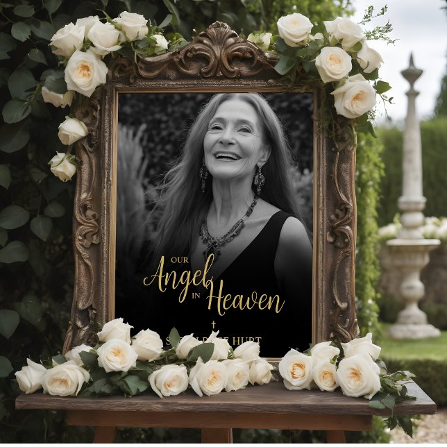 Poster Black Faux Golden Luxurious Chic Photo Funeral (Black Faux Golden Luxurious Chic Photo Funeral Poster.)