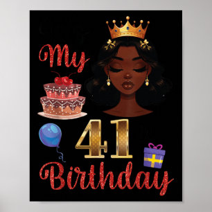 Poster Black Girl with Cake Balloons Présente Son My 41st