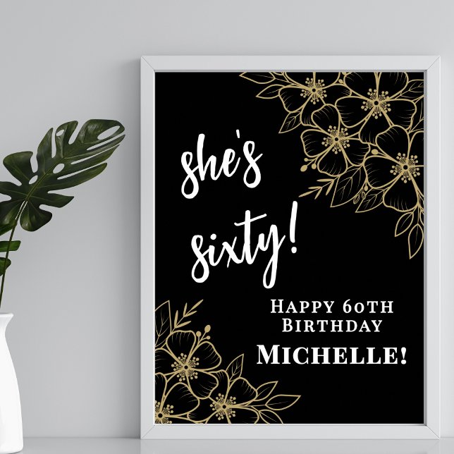 Poster Black Gold 60th Birthday Party Welcome (Black Gold 60th Birthday Party Welcome Poster )