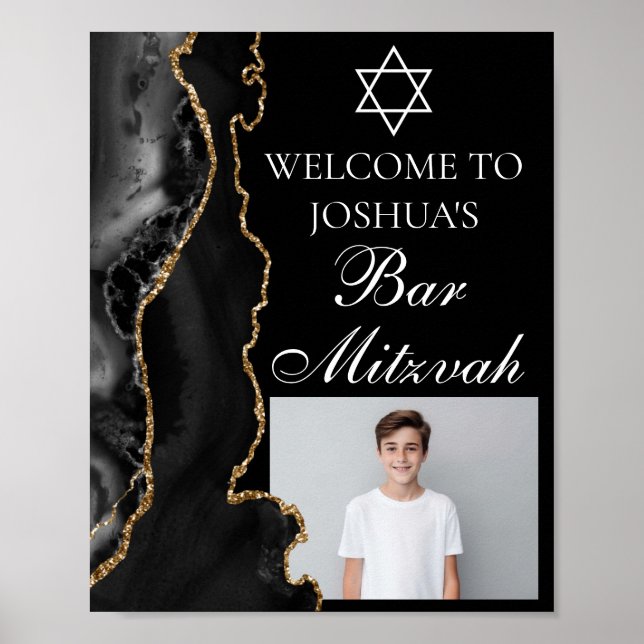 Poster Black Gold Agate Bar Mitzvah Party Photo (Devant)