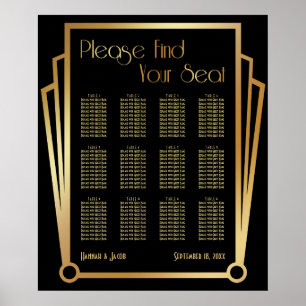 Poster Black & Gold Art Deco 12 Tables Seating Chart