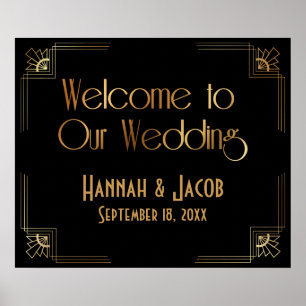 Poster Black Gold Art Deco Bienvenue à notre signature Ma