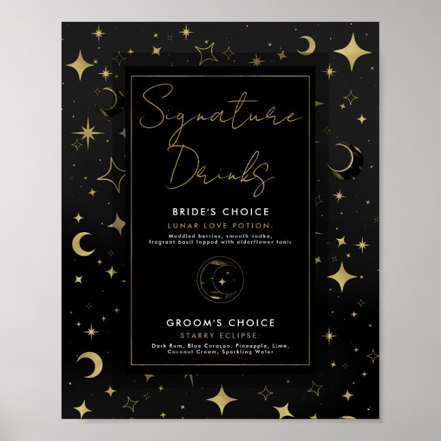 Poster Black & Gold Celestial Moon Stars Signature Boisso (Devant)