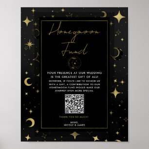 Poster Black & Gold Celestin Moon Stars Honeymoon Fund