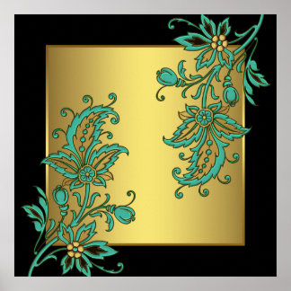 Poster Black Gold Elegant Floral Wall Art Imprimer