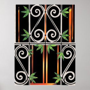 Poster Black Gold Green GUANTANAMO Papier Collage