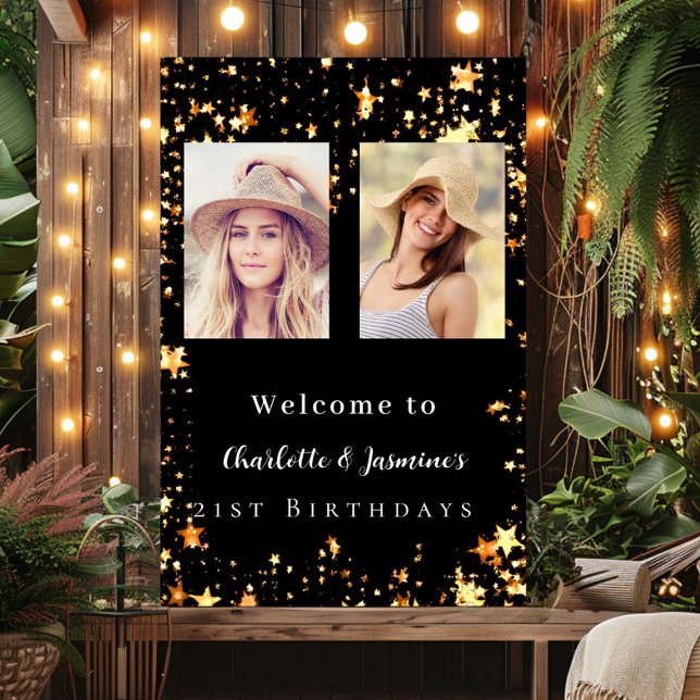 Poster Black gold photo stars 2 personnes anniversaire bi (Créateur téléchargé)