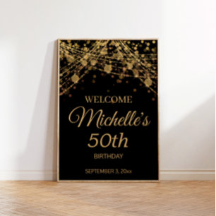 Poster Black Gold String Lights Bienvenue 50e anniversair