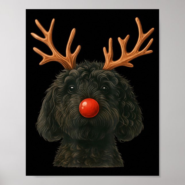 Poster Black Goldendoodle Christmas Lights Santa Hat Blac (Devant)