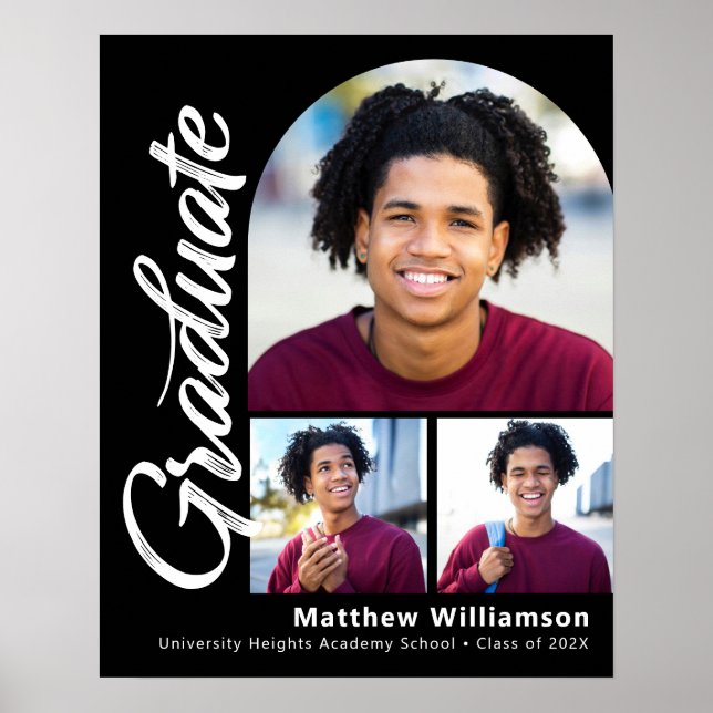 Poster Black Graduation 3 Photo Bold Arch Blanc Script (Devant)