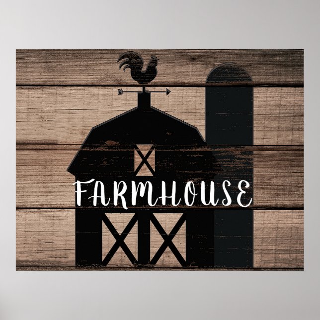Poster Black Grange Brown Bois rustique Ferme Country Art (Devant)
