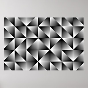 Poster Black Gray White Gradient Squares Triangles Art