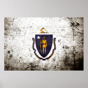 Poster Black Grunge Massachusetts State Flag