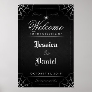 Poster Black Halloween Spider & Web Bienvenue au Mariage