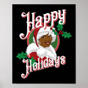 Poster Black happy holiday afro-américain père Noël mrs c