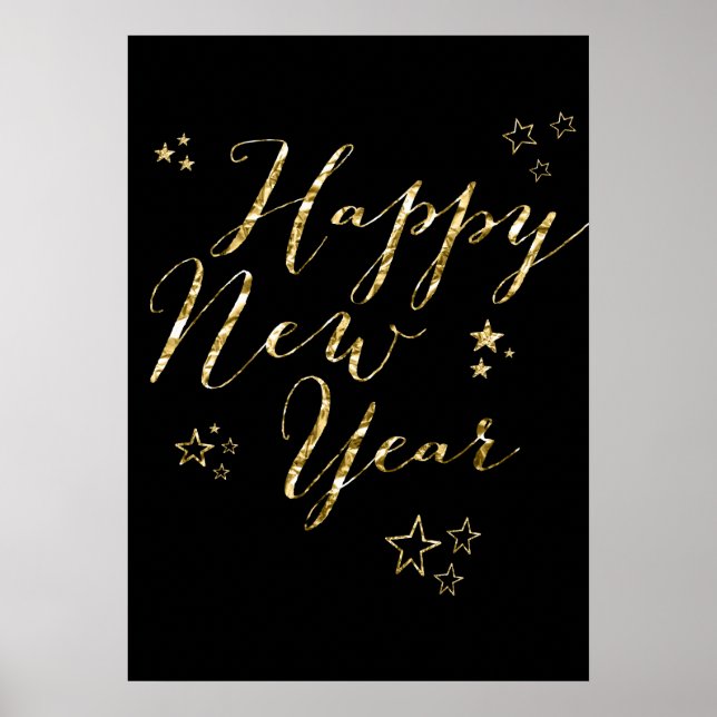 Poster Black Happy New Year Gold Sign Print 20x28 (Devant)