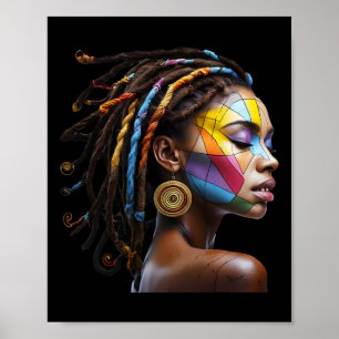 Poster Black History Moth Loc'd Hair Art Black Queen Afr