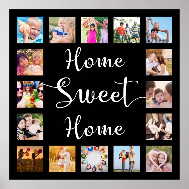 Poster Black Home Sweet Home 14 Family Photo Collage (Devant)