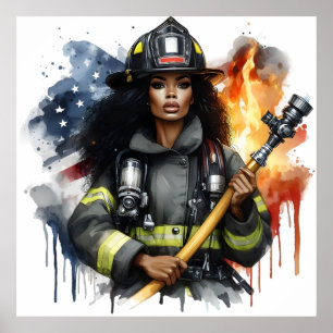 Poster Black Job African American Fire Fighter Sista