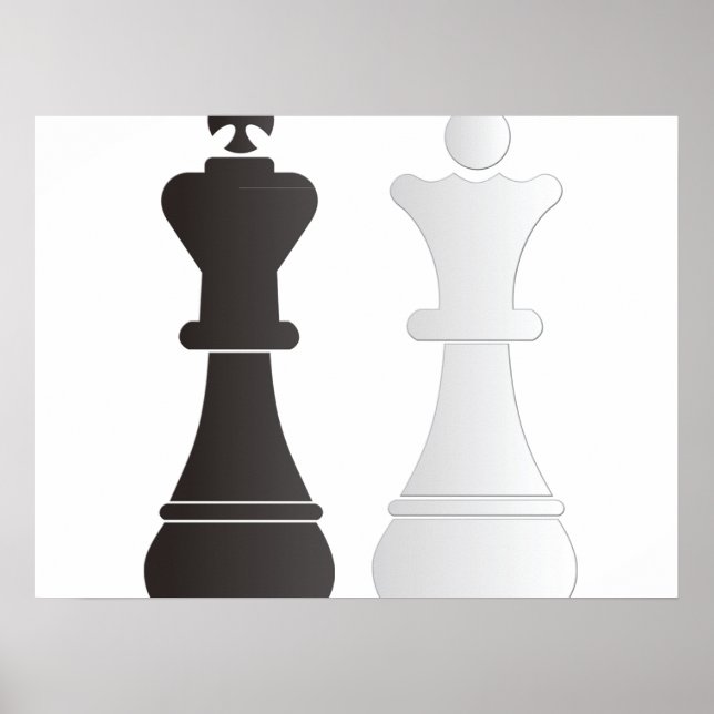 Poster Black king blanc queen pièces d'échecs (Devant)