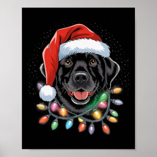 Poster Black Lab Labrador Christmas Tree Light Pyjama Chi