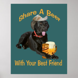 Poster Black Lab Partage Une Bière