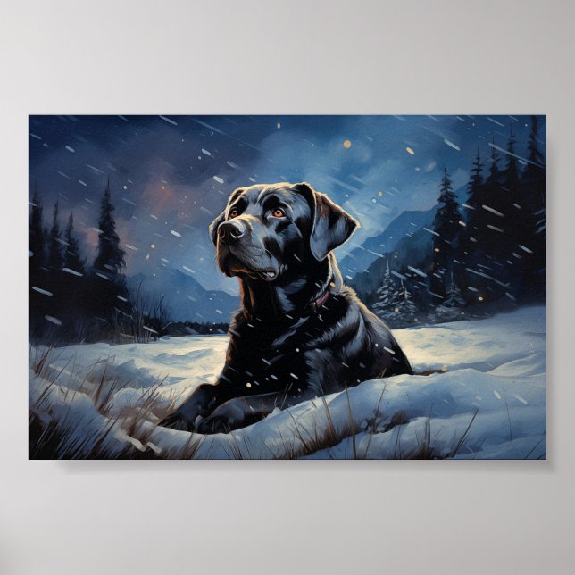Poster Black Labrador la nuit d'hiver (Devant)