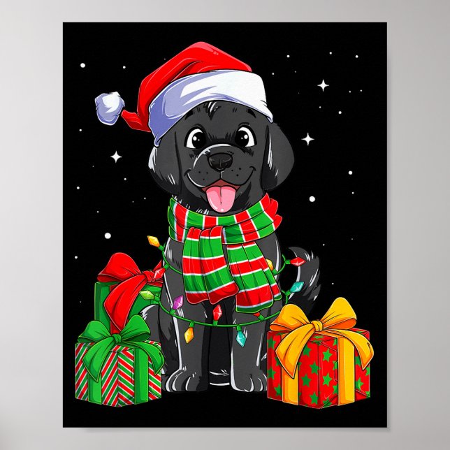 Poster Black Labrador Retriever Christmas Lights Xmas Lab (Devant)