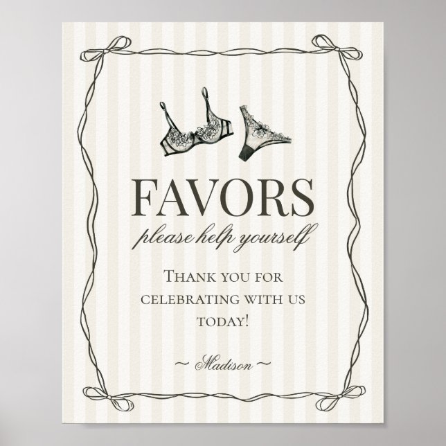 Poster Black Lingerie Bachelorette Party Favors Sign (Devant)