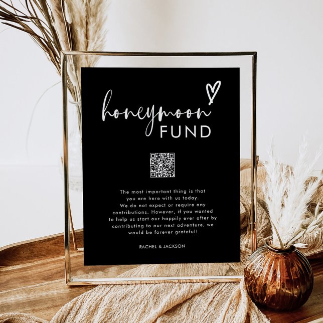 Poster Black Minimal QR Code Mariage fonds de lune de mie (Créateur téléchargé)